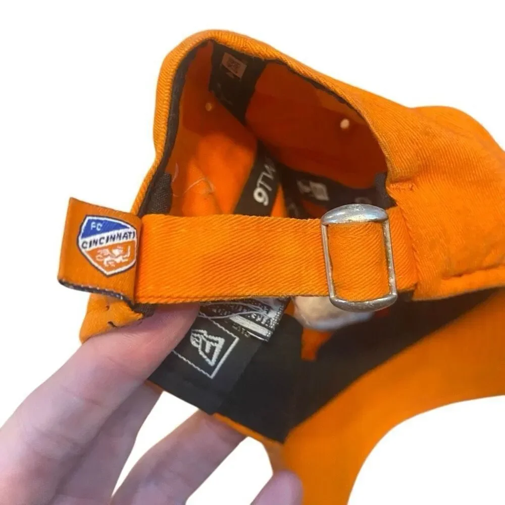 New era, FC Cincinnati  soccer hat, signed orange blue stains paint